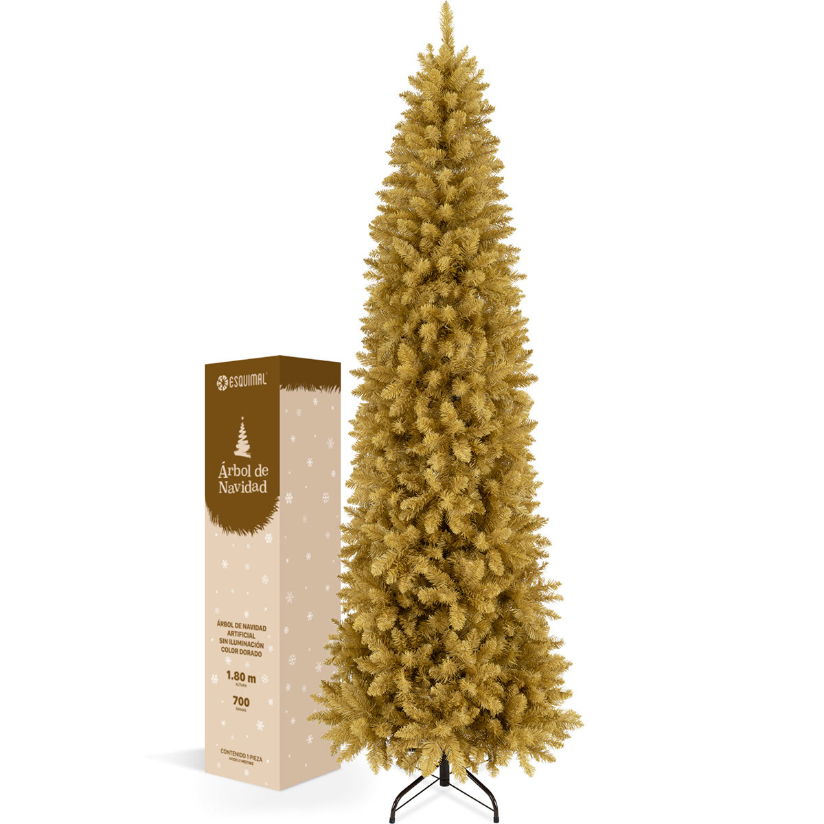 Árbol de Navidad Tipo Lápiz 1.8m Pino Navideño - Dorado para ESQUIMAL