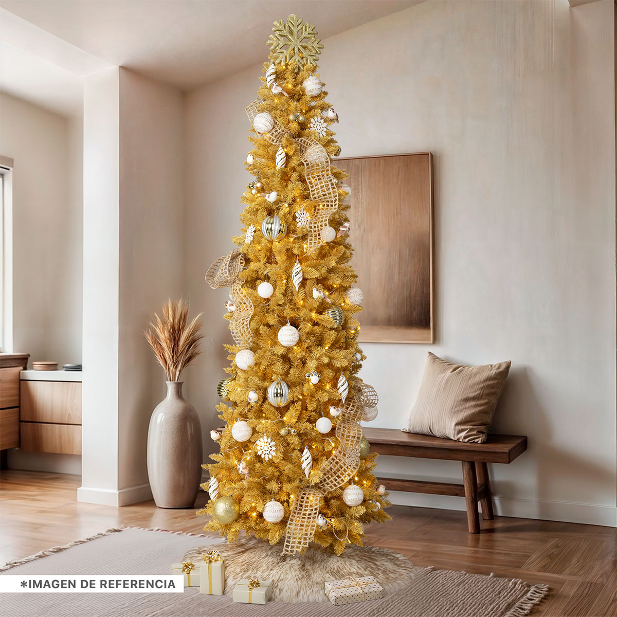 Árbol de Navidad Tipo Lápiz 1.8m Pino Navideño - Dorado para ESQUIMAL