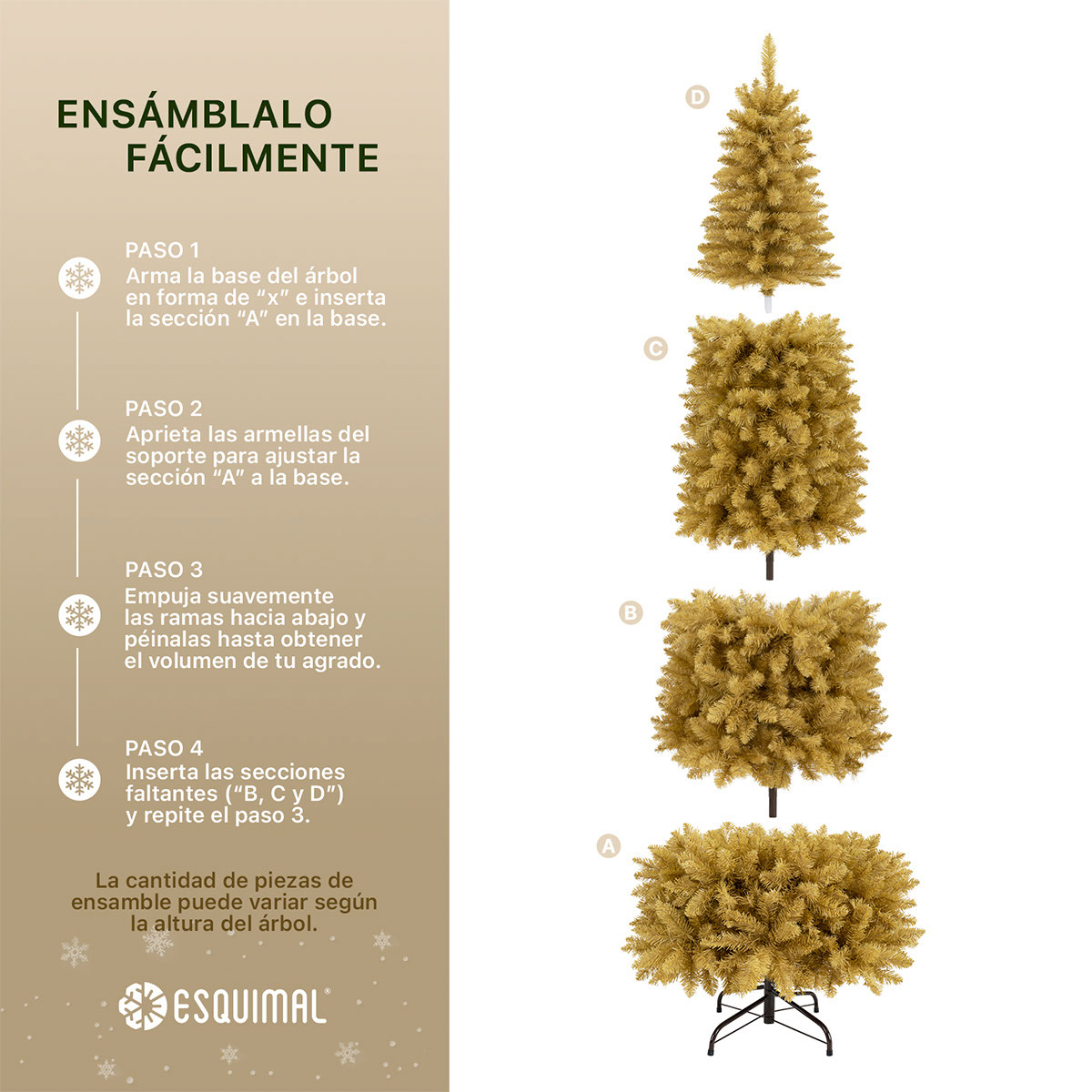 Árbol de Navidad Tipo Lápiz 1.8m Pino Navideño - Dorado para ESQUIMAL