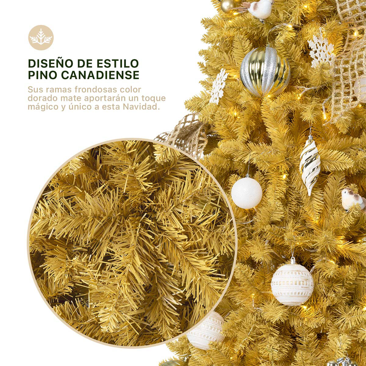 Árbol de Navidad Tipo Lápiz 1.8m Pino Navideño - Dorado para ESQUIMAL