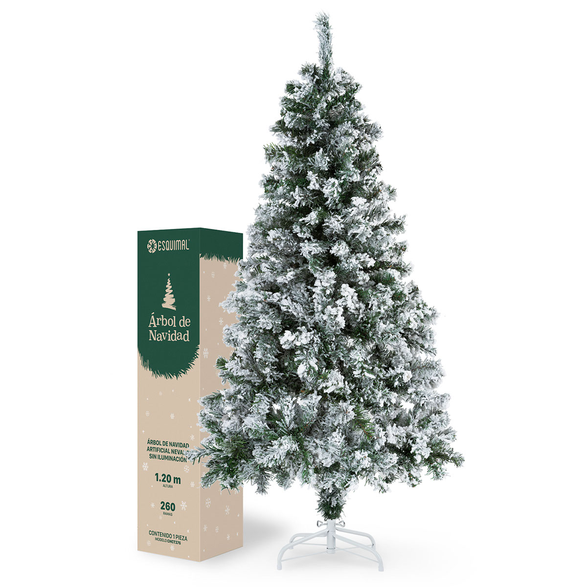 Árbol de Navidad Artificial Pino Nevado 1.2m - Verde nevado para ESQUIMAL.