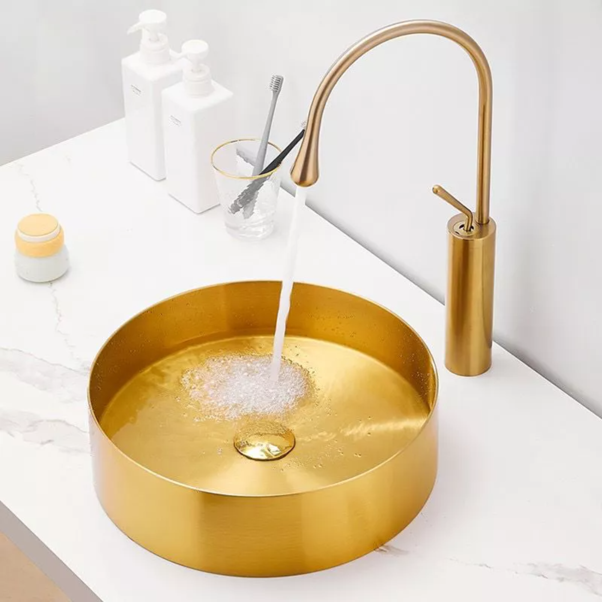 Grifo Monomando Mezclador Llave Para Baño Lavabo Lavamanos Dorado Brillante Yesop