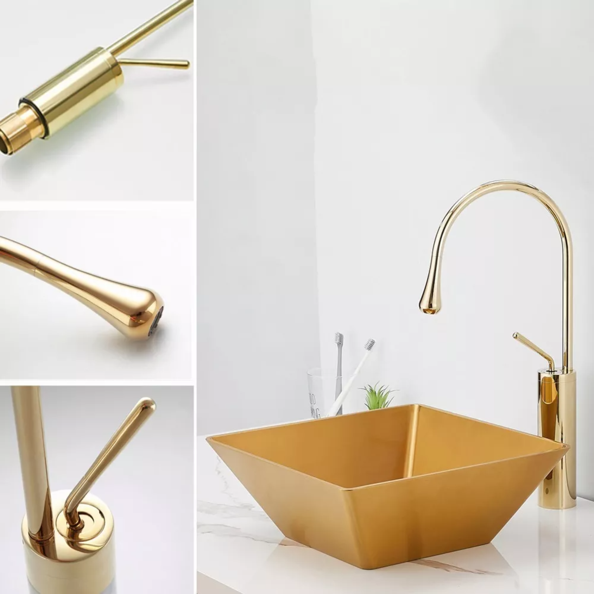 Grifo Monomando Mezclador Llave Para Baño Lavabo Lavamanos Dorado Brillante Yesop