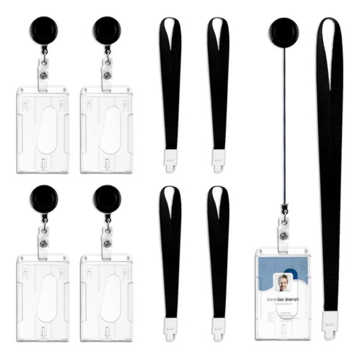 Yoyo Portagafete Porta Credenciales Lanyard Vertical 5 Pcs NEGRO/TRANSPARENTE