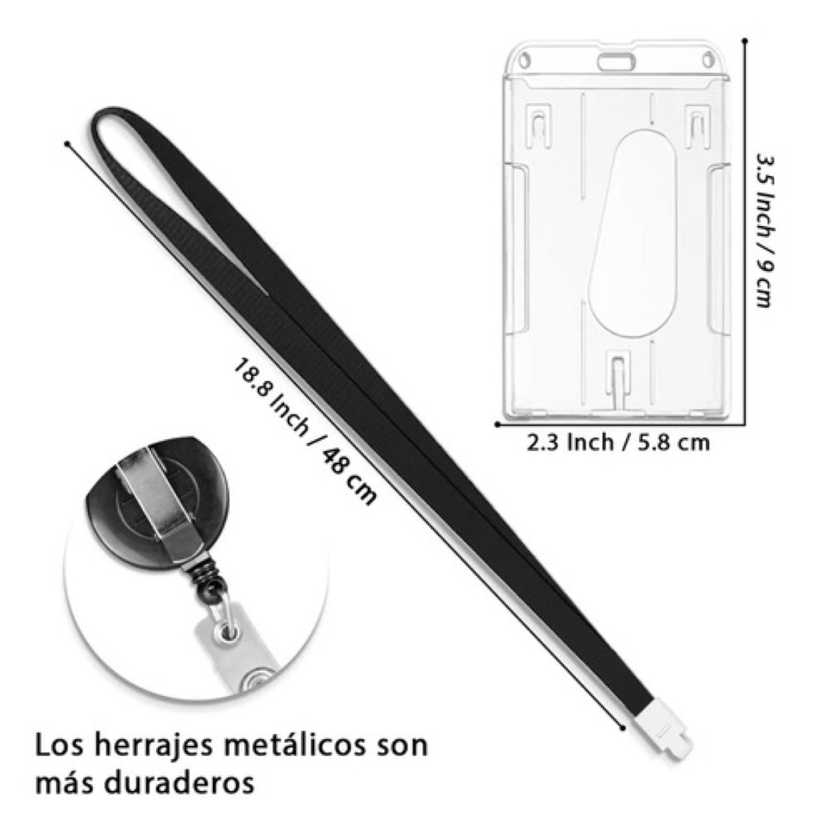 Yoyo Portagafete Porta Credenciales Lanyard Vertical 5 Pcs NEGRO/TRANSPARENTE