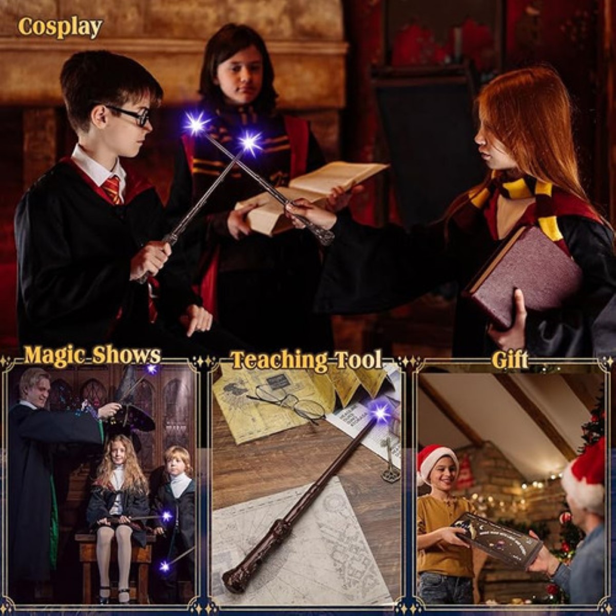 Harry Potter Glow Wand Box Set Collar Snitch Dorada