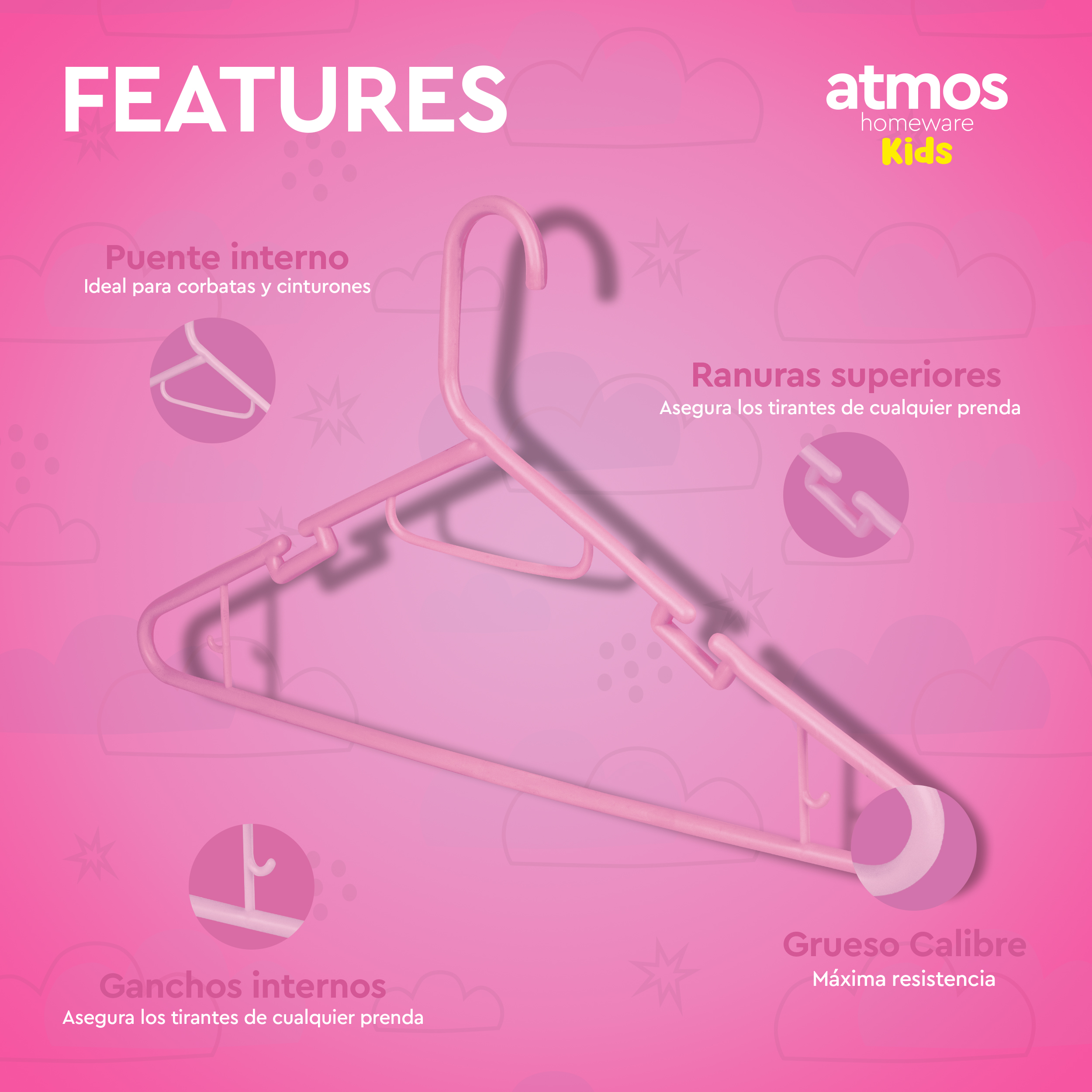 Ganchos para Ropa de Niños | Ganchos  para Colgar Ropa de Niño, Niña y Bebé | Gruesos y Duraderos | Paquete de 20  color Rosa 