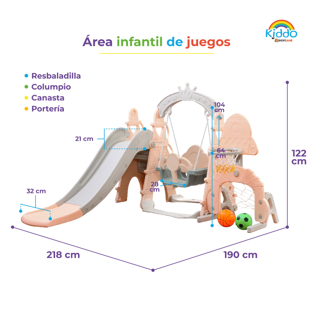 Centro de diversión infantil 3 en 1 : Columpio, canasta y resbaladilla