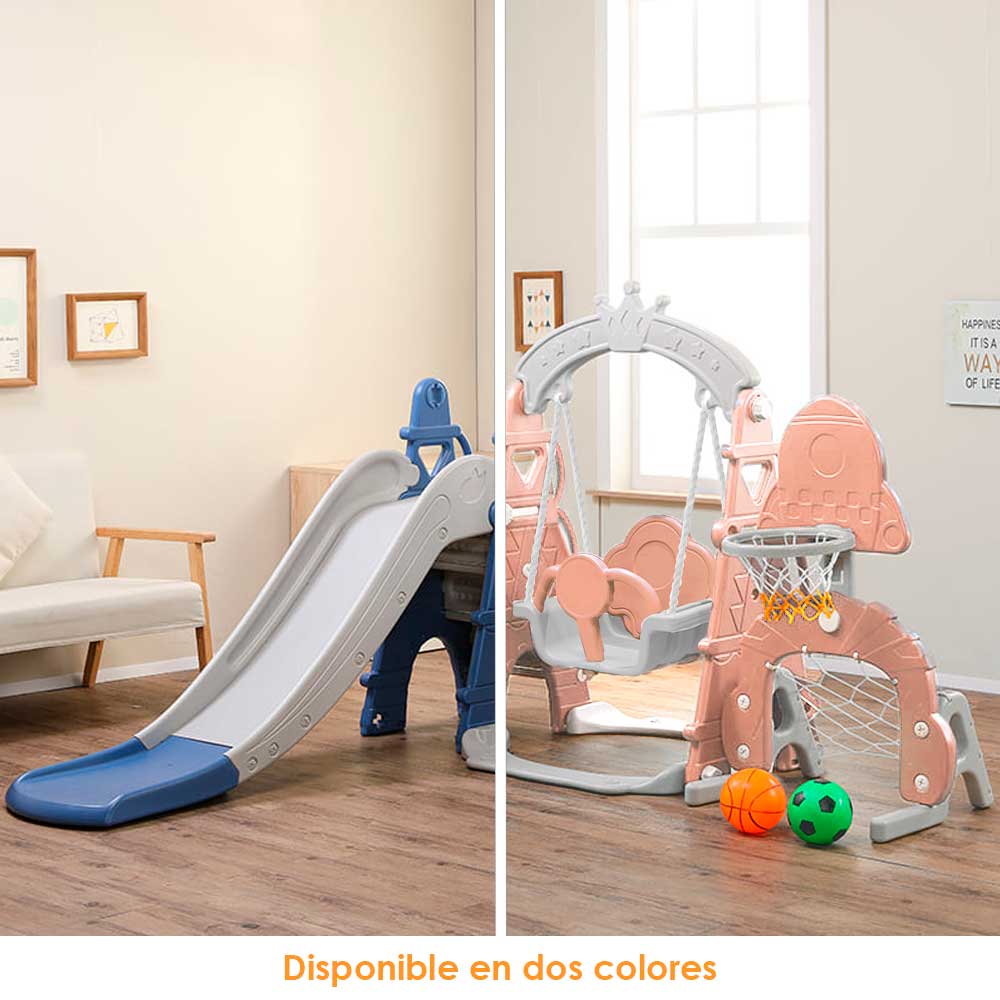 Centro de diversión infantil 3 en 1 : Columpio, canasta y resbaladilla