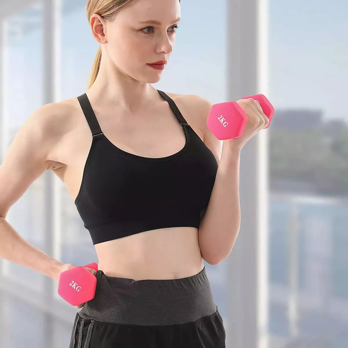 Par Mancuernas De 2 Kilos Rosa Ejercicio Pilates Yoga Gym
