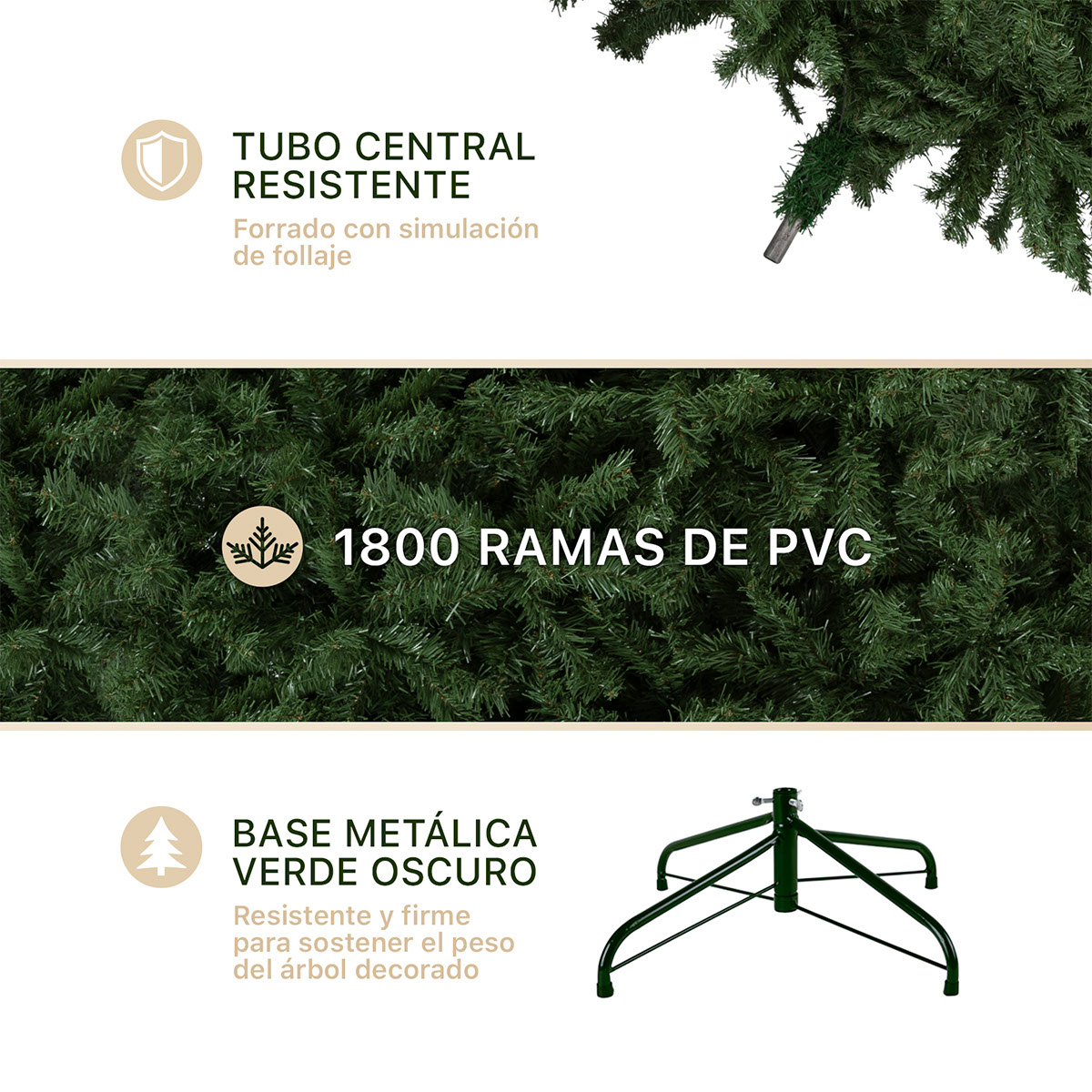Árbol de Navidad Artificial Pino Verde Oliva 2.2m - Verde olivo clásico para ESQUIMAL