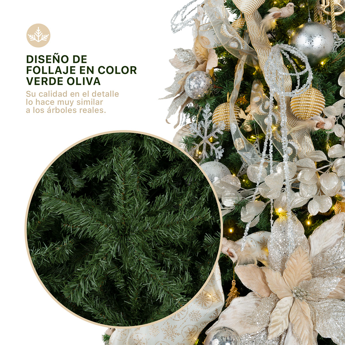 Árbol de Navidad Artificial Pino Verde Oliva 2.2m - Verde olivo clásico para ESQUIMAL