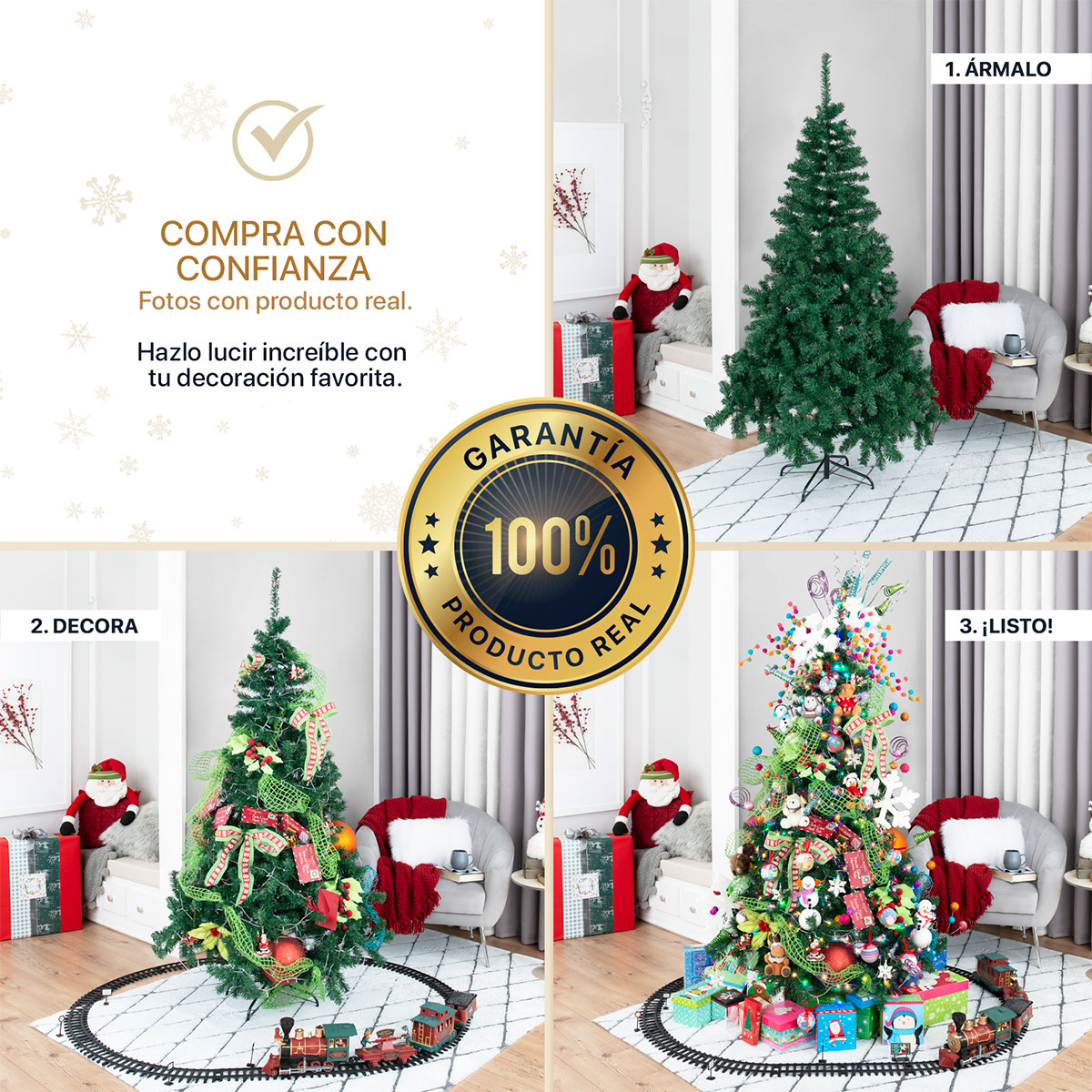 Árbol de Navidad Artificial Pino Verde de 1.9m - Verde clásico para ESQUIMAL