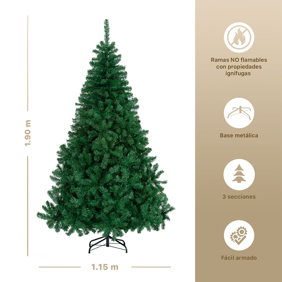 Árbol de Navidad Artificial Pino Verde de 1.9m - Verde clásico para ESQUIMAL