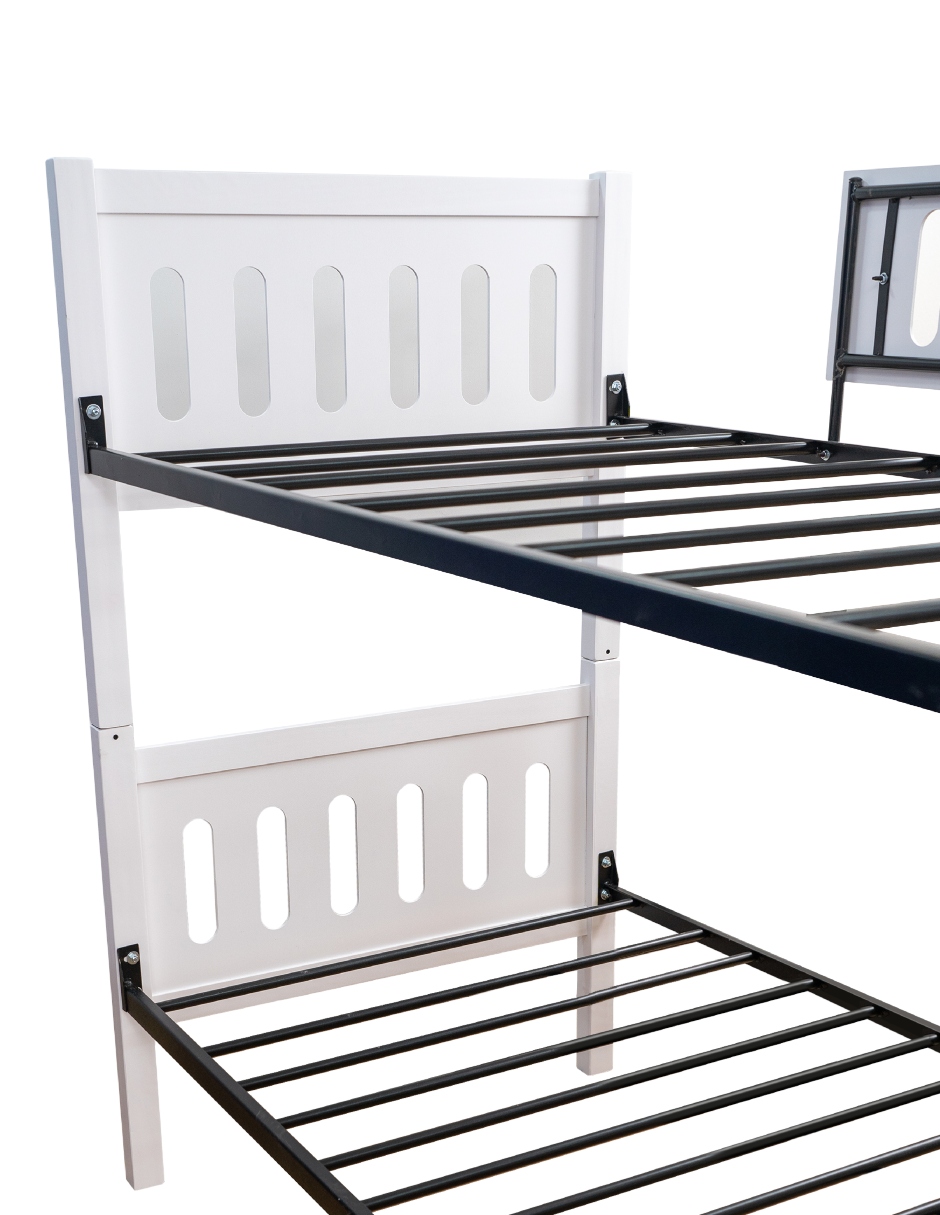 Cama Litera 2 Niveles Individual Individual Cherokee Con Cabecera, Color Blanco.