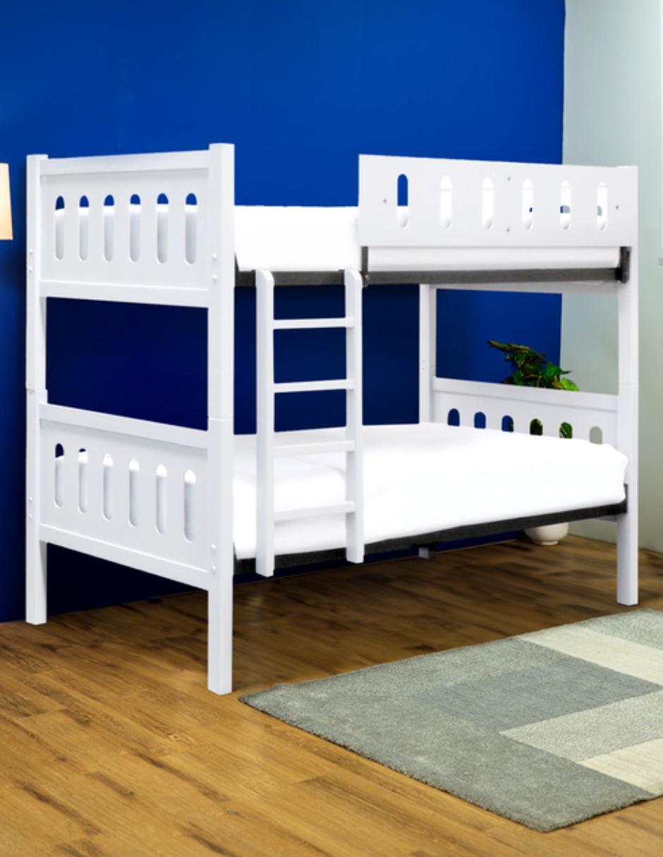 Cama Litera 2 Niveles Individual Individual Cherokee Con Cabecera, Color Blanco.