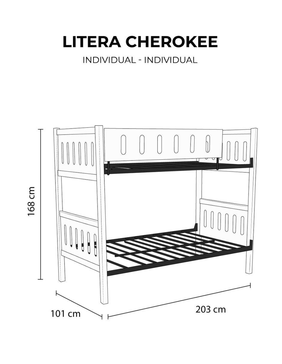 Cama Litera 2 Niveles Individual Individual Cherokee Con Cabecera, Color Blanco.