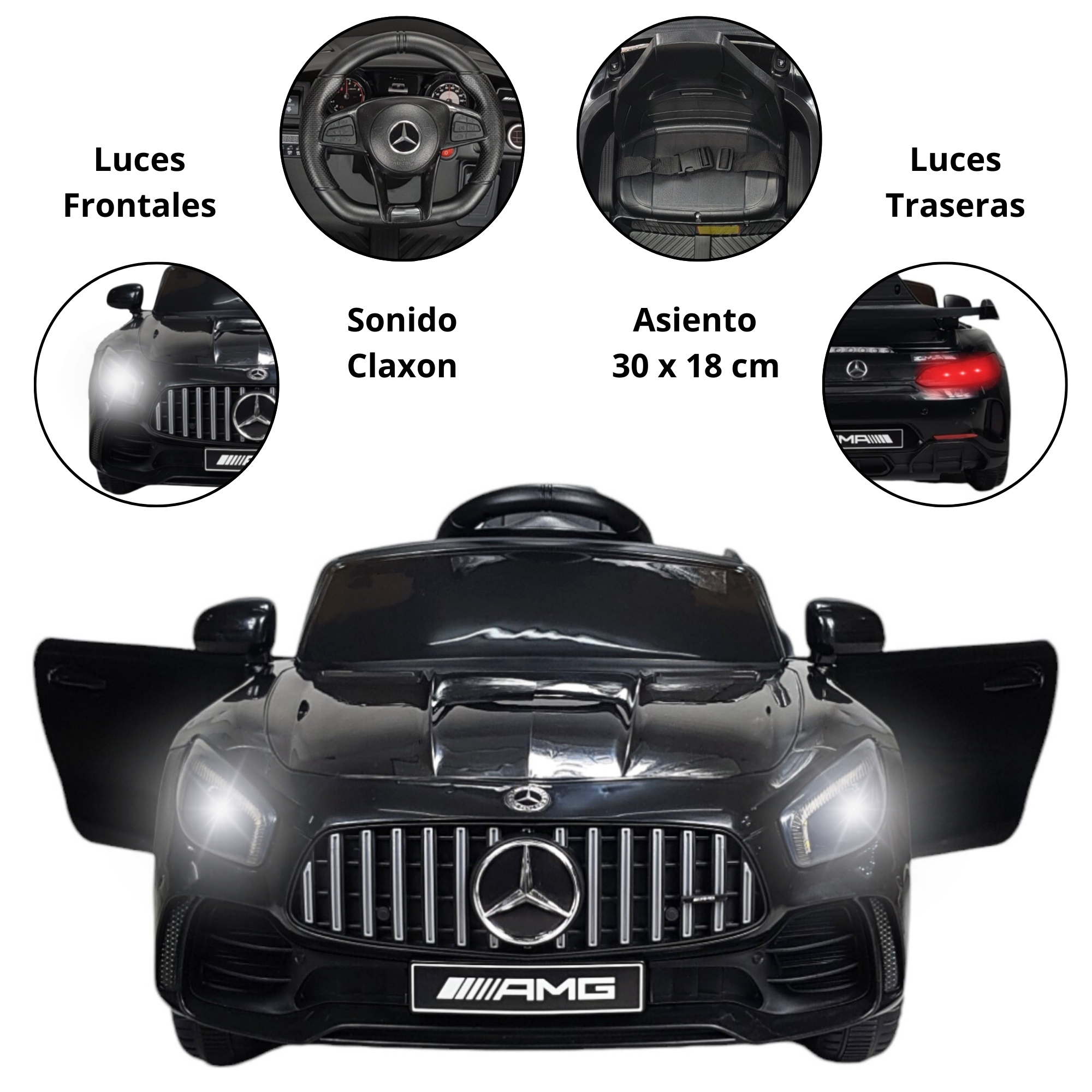 Montable Electrico para Niños Carro AMG con Control Remoto Luz Led 12v - Negro