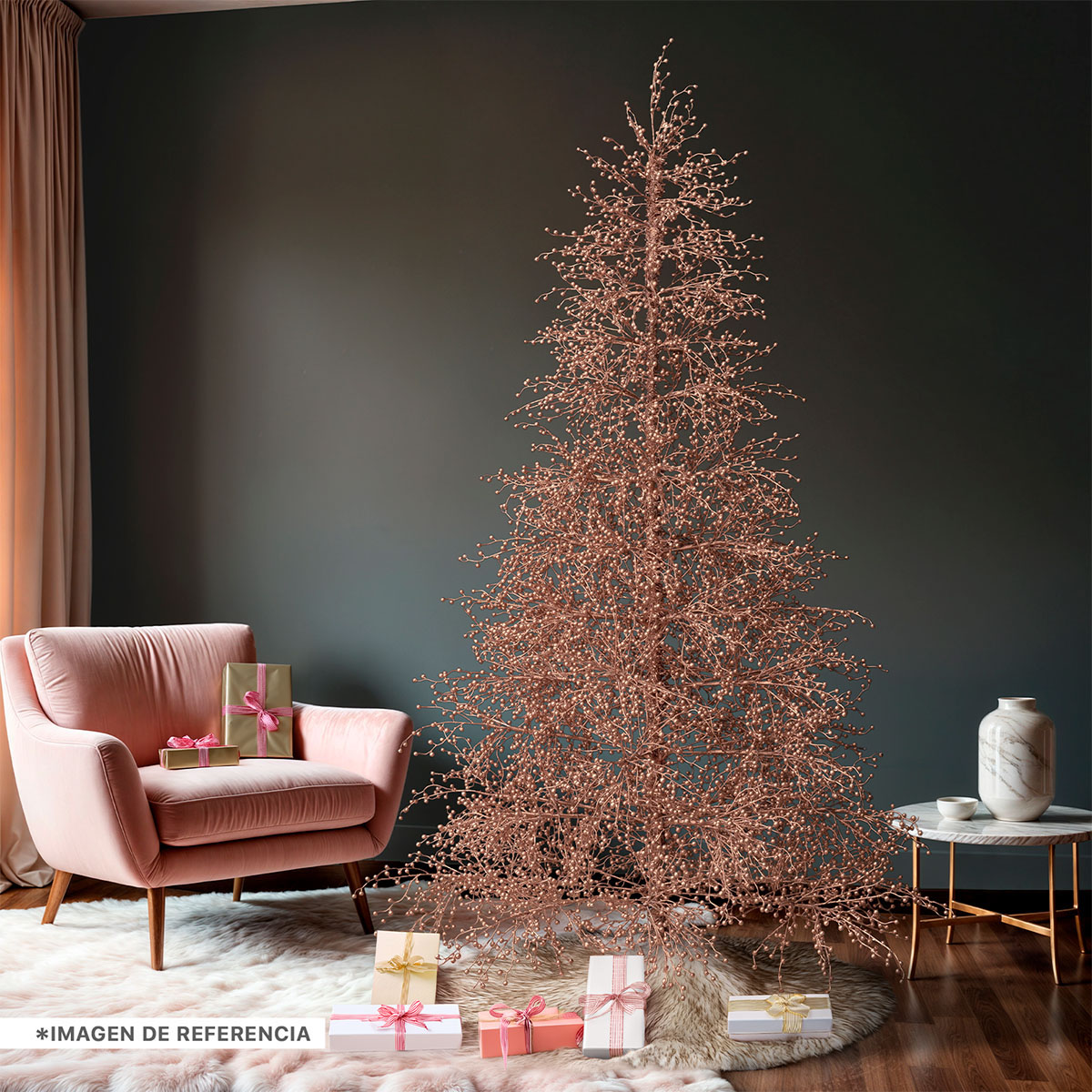 Árbol de Navidad con Ramas de Bayas Metálicas 1.8 Oro rosa para ESQUIMAL