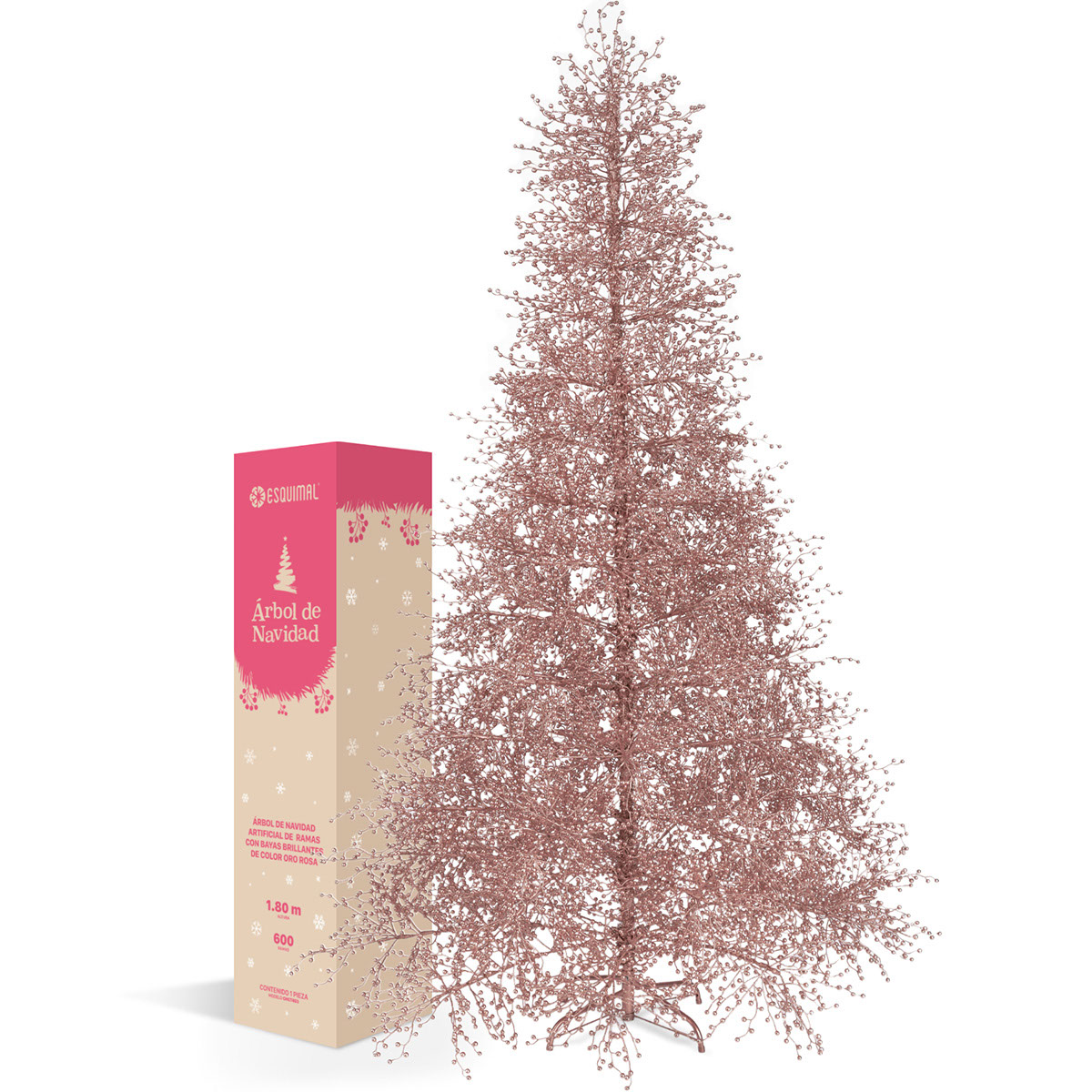 Árbol de Navidad con Ramas de Bayas Metálicas 1.8 Oro rosa para ESQUIMAL
