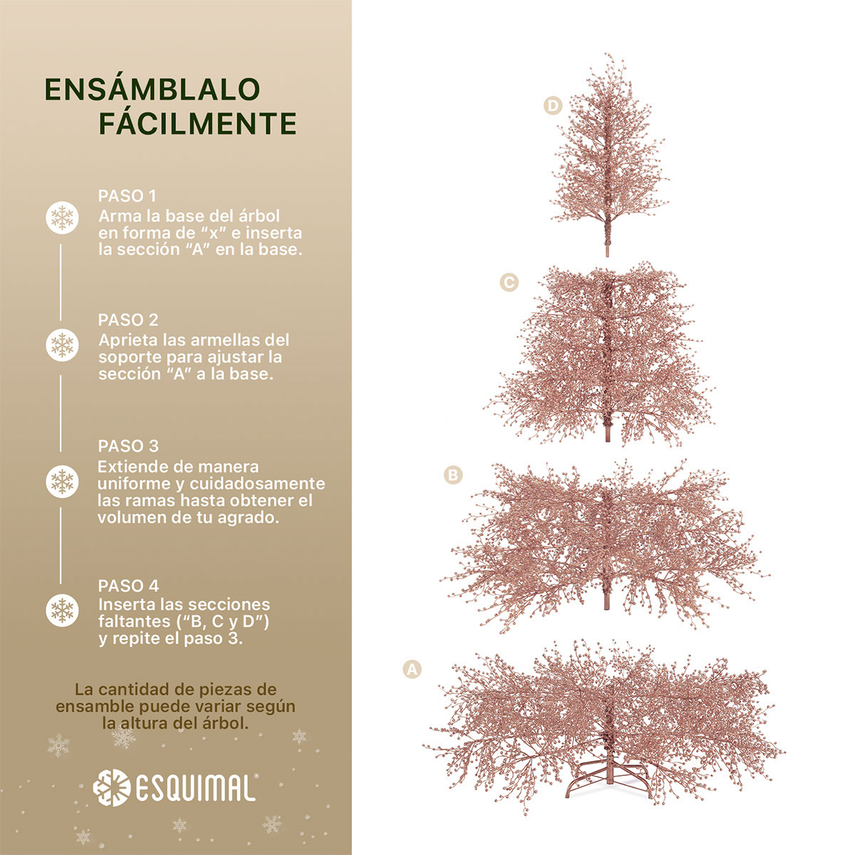 Árbol de Navidad con Ramas de Bayas Metálicas 1.8 Oro rosa para ESQUIMAL