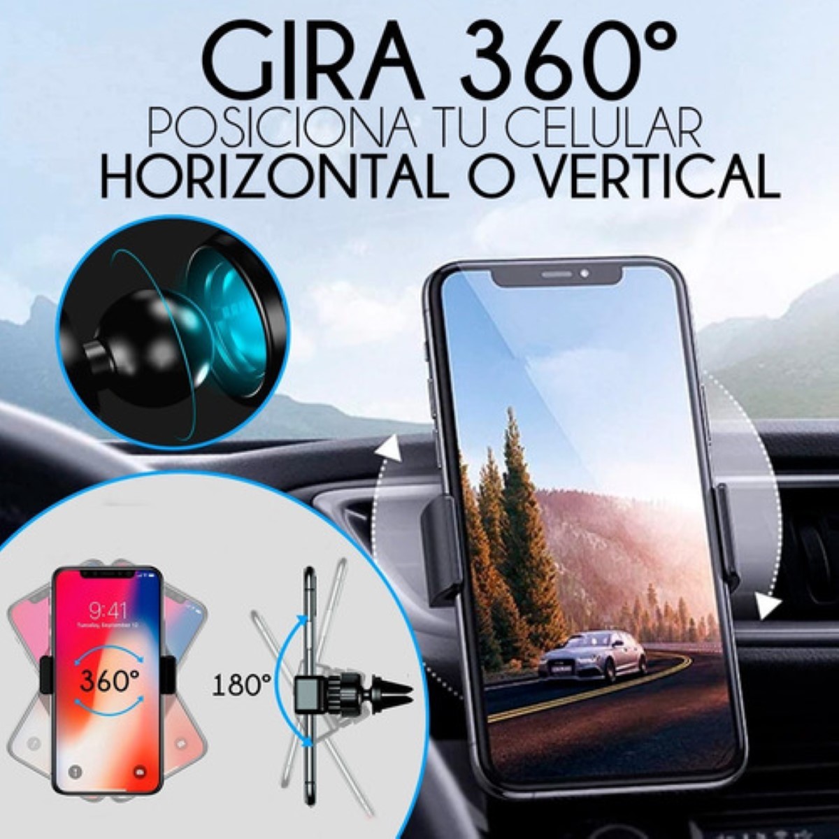 Soporte Holder Celular Auto Rejilla Aire Acondicionado Carro negro