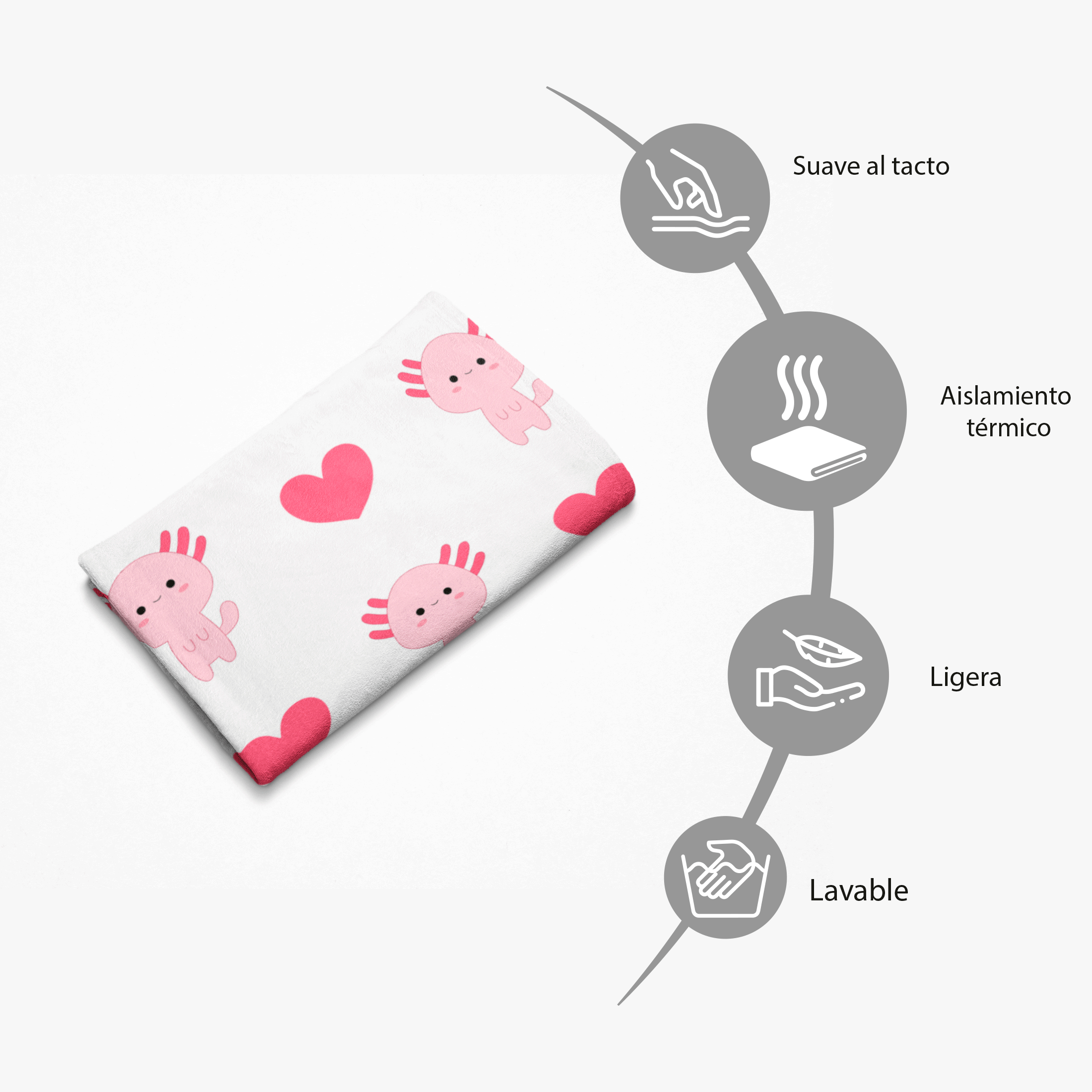 Cobija Manta Frazada Diseño de Patrón de Ajolote con Temática de Corazones Ultra Suave y Ligera de Alta Calidad
