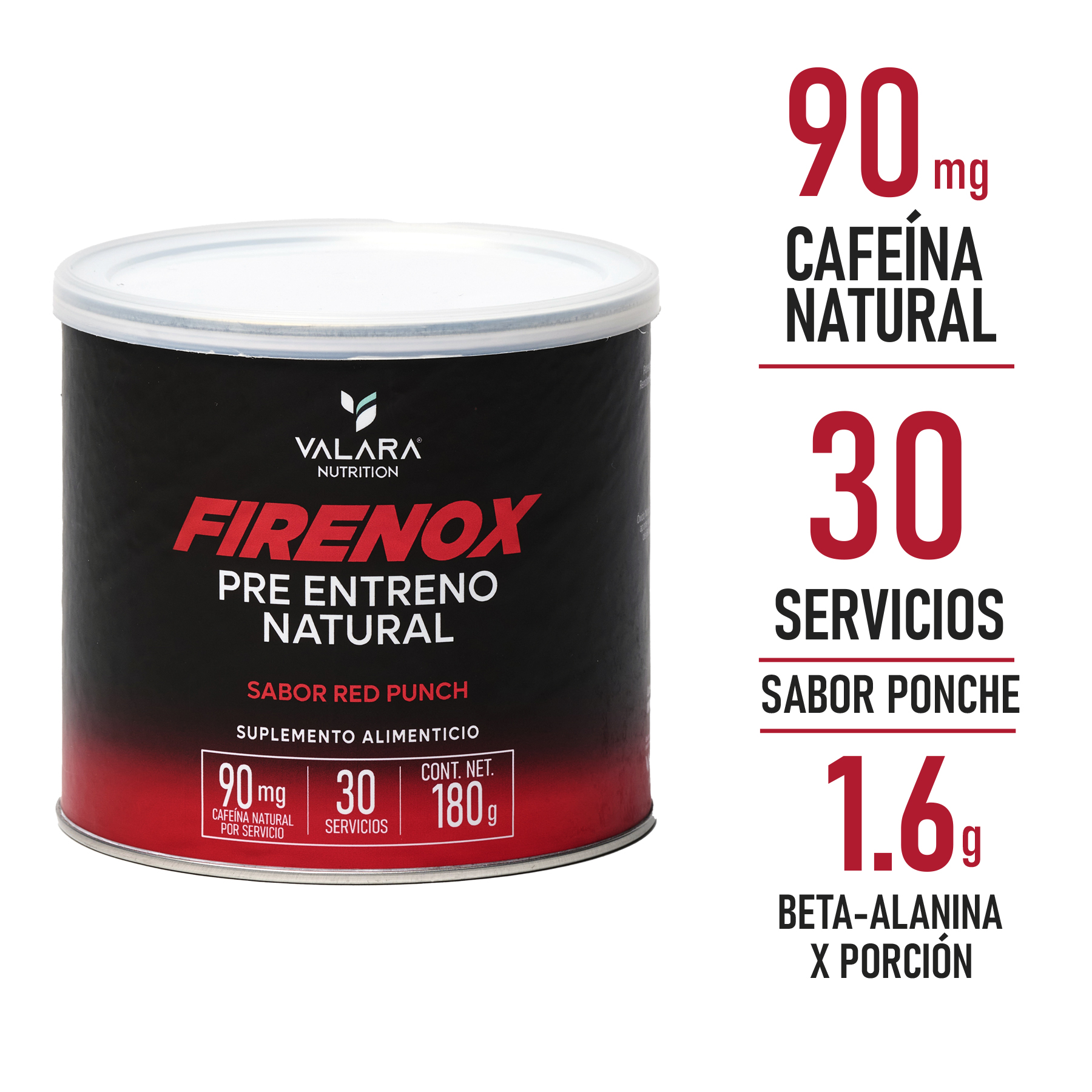 Firenox Pre Entreno Natural Ponche 180gr, Energía Sostenida, Amigable con el sueño 