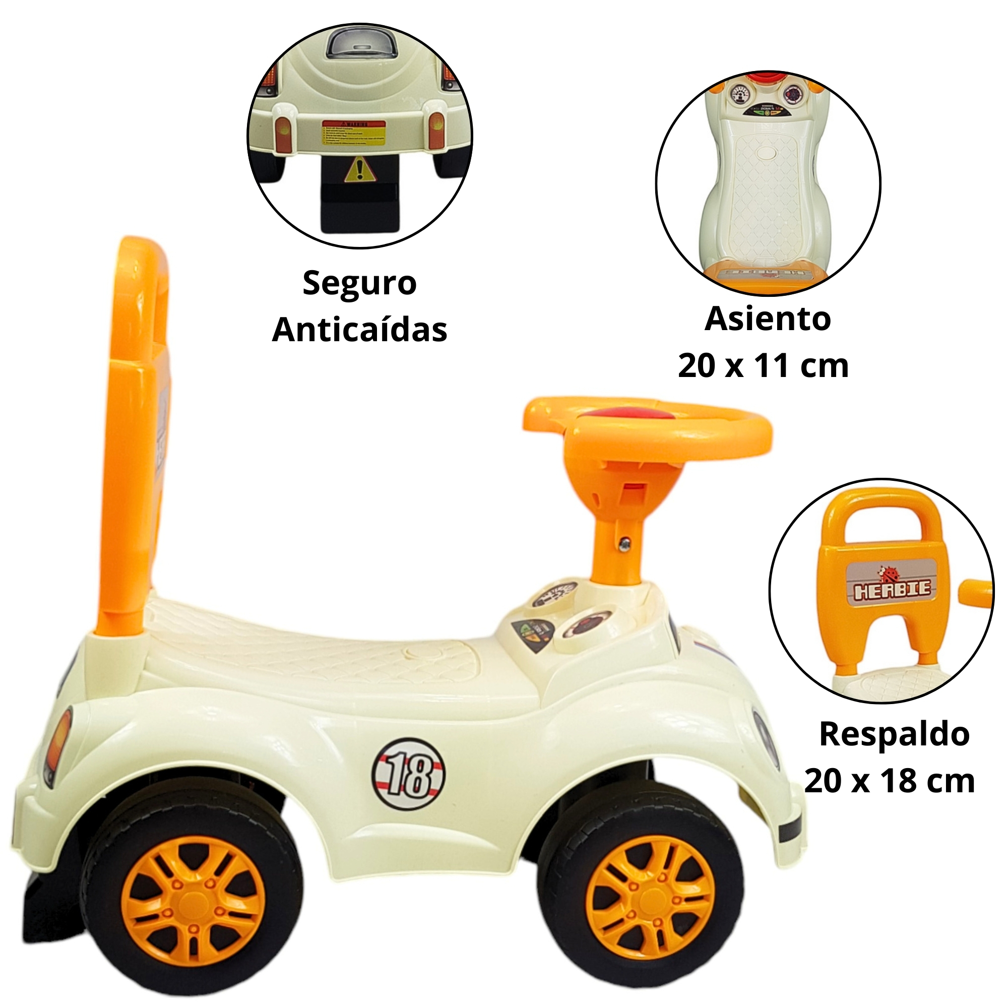 Montable para Niños Vocho Carrito Correpasillos de 51 cm - Blanco