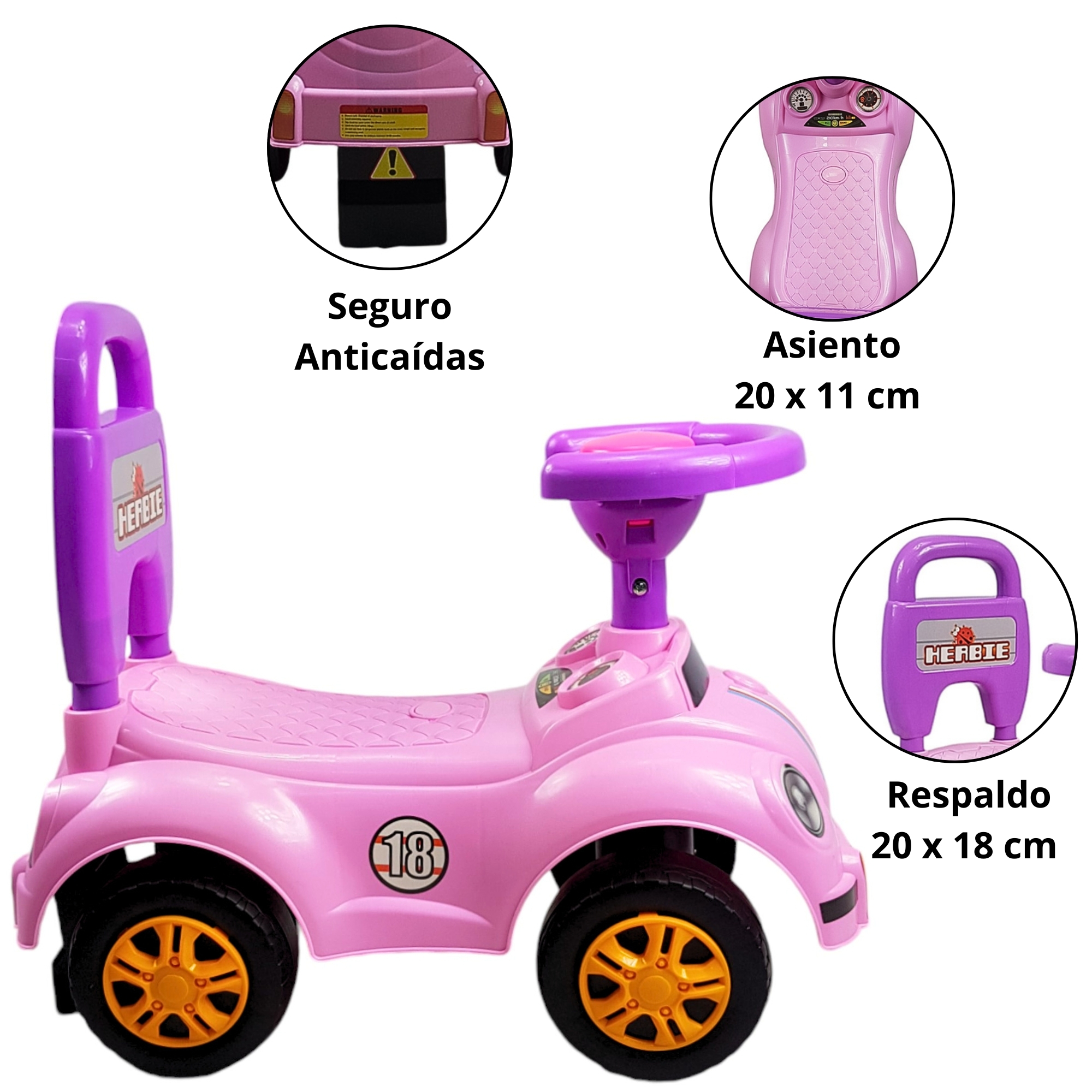 Montable para Niños Vocho Carrito Correpasillos de 51 cm - Rosa