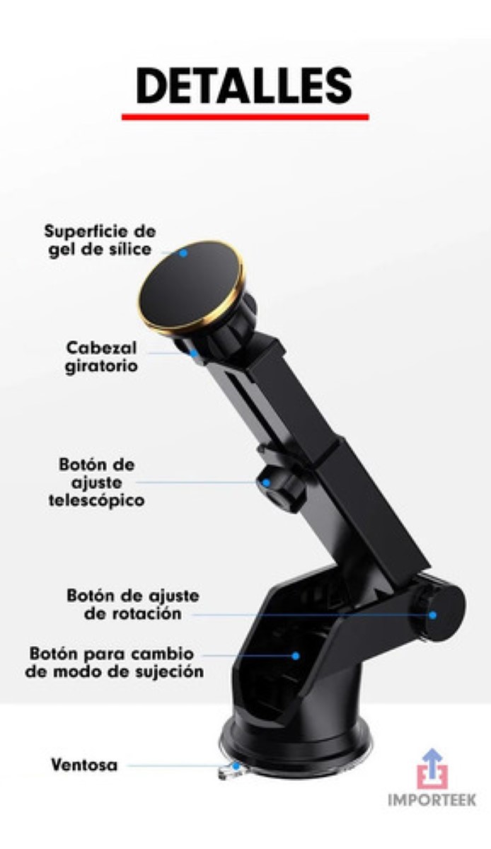 Soporte Base Celular Auto Tablero Ventosa Magnetico Iman 360 negro