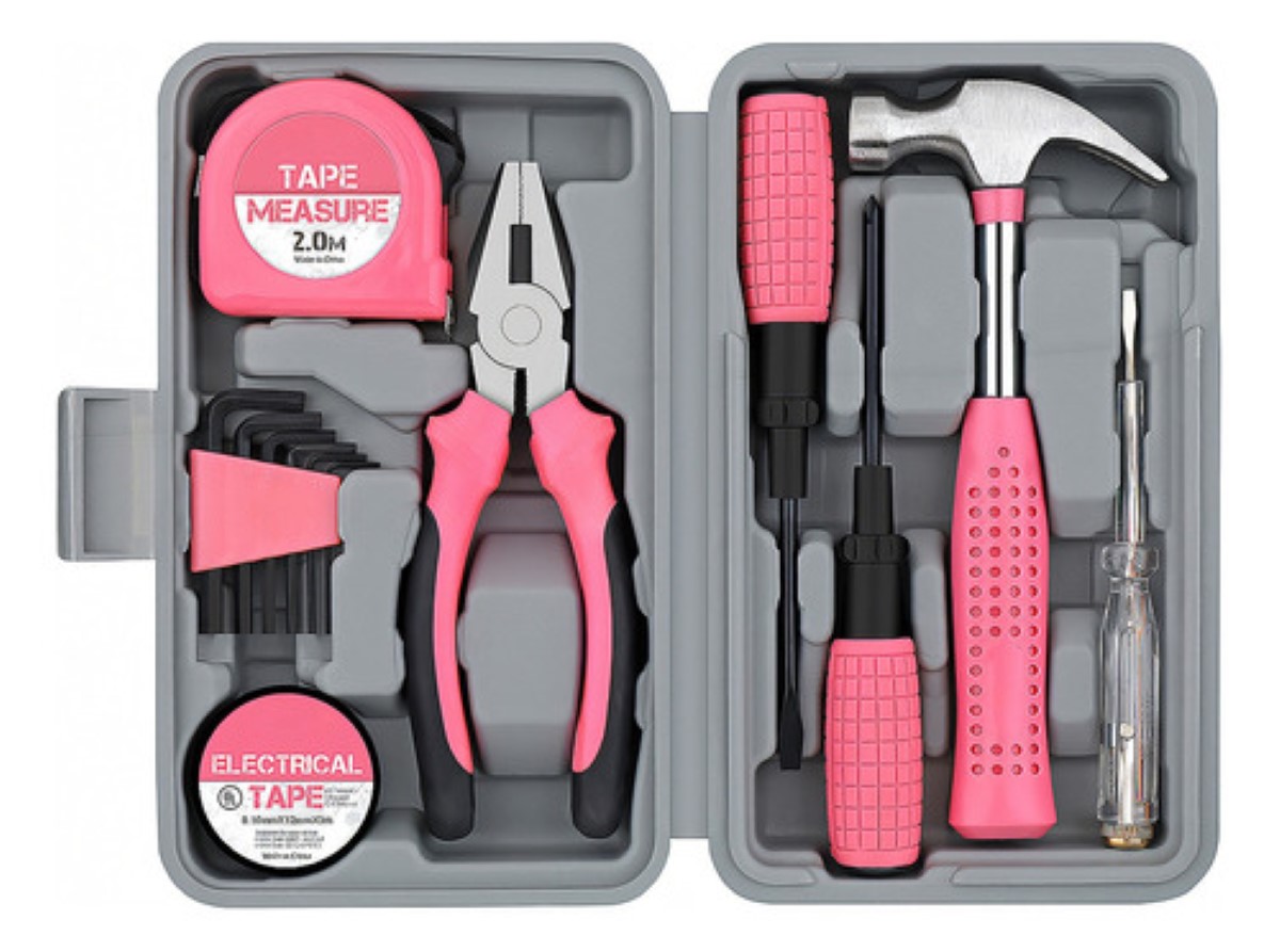 Kit De Herramientas Mecánicas Manuales Para Hogar Mini 13 pcs rosa/gris