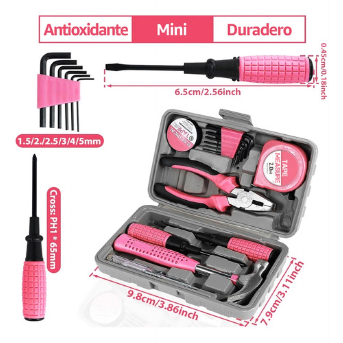 Kit De Herramientas Mecánicas Manuales Para Hogar Mini 13 pcs rosa/gris