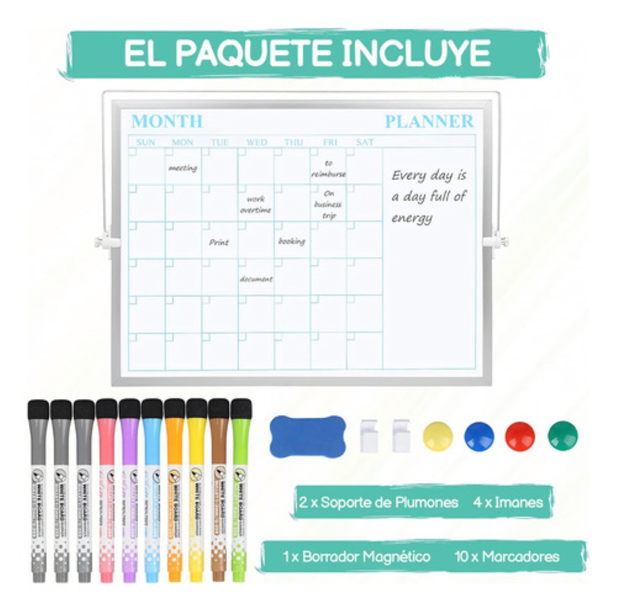Pizarron 40 x 30 2 caras Con Soporte Plumon Y Calendario Blanco