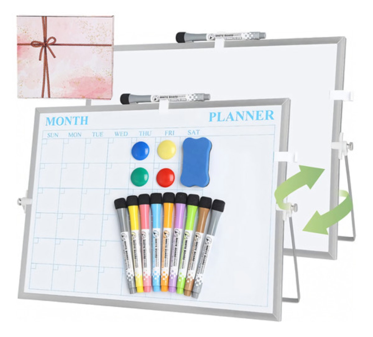 Pizarron 40 x 30 2 caras Con Soporte Plumon Y Calendario Blanco
