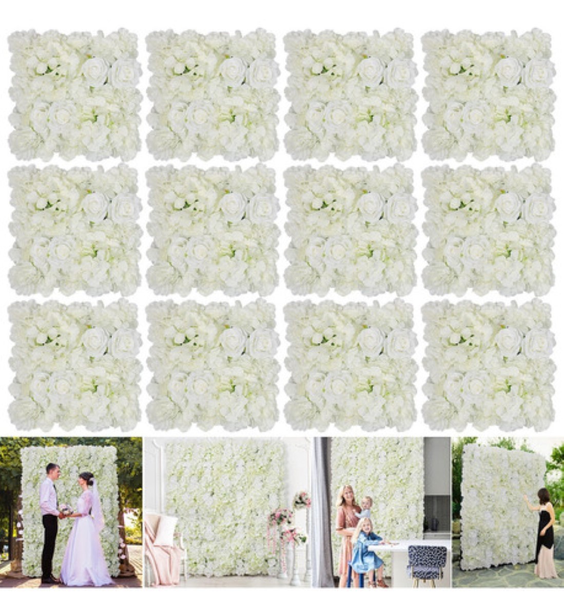 12 Panel De Flores Artificiales Muro Decorativos Rosas Pared blanco