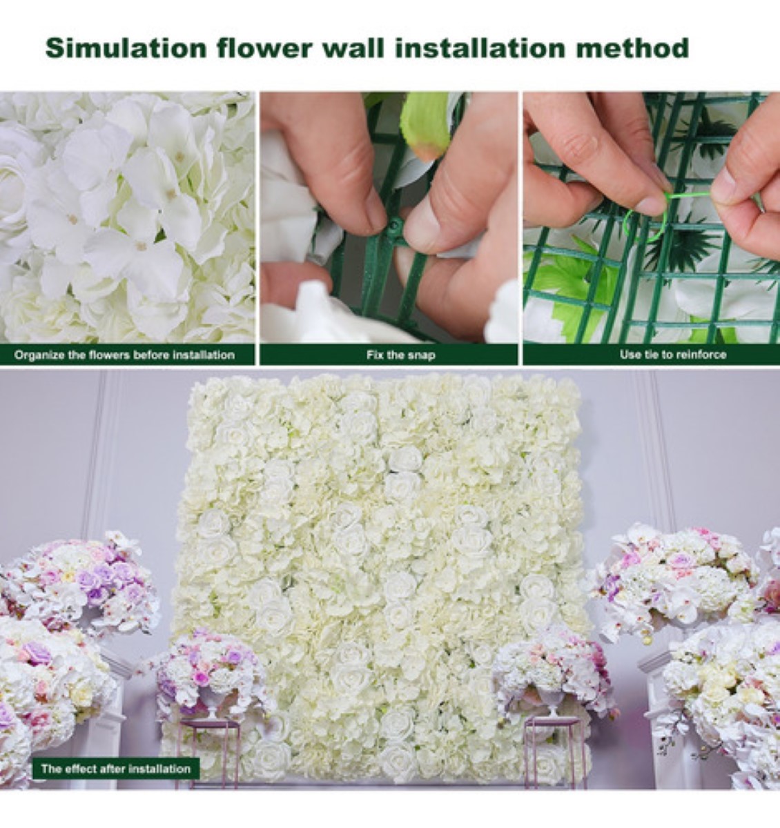 12 Panel De Flores Artificiales Muro Decorativos Rosas Pared blanco