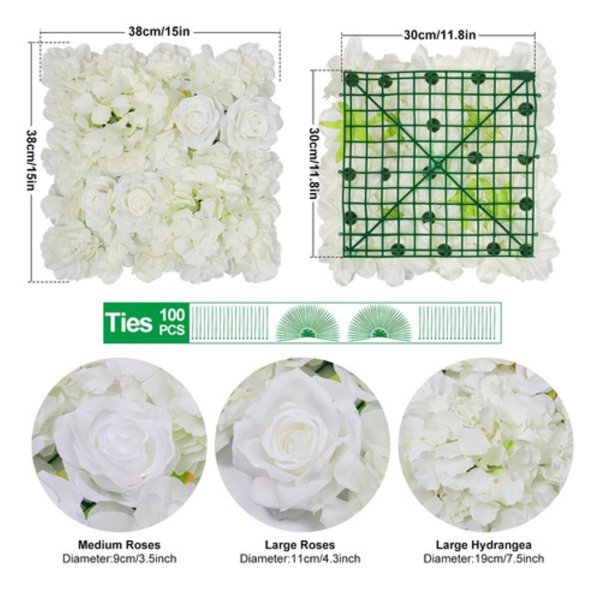 12 Panel De Flores Artificiales Muro Decorativos Rosas Pared blanco