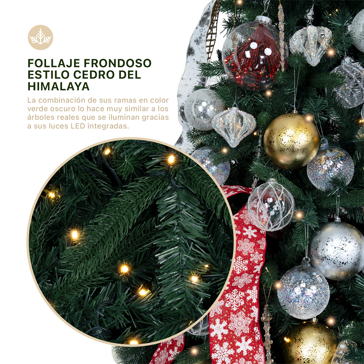 Árbol de Navidad con Luz Led Pino Navideño 2.5m 1600 Ramas Preiluminado - Verde Oscuro para ESQUIMAL