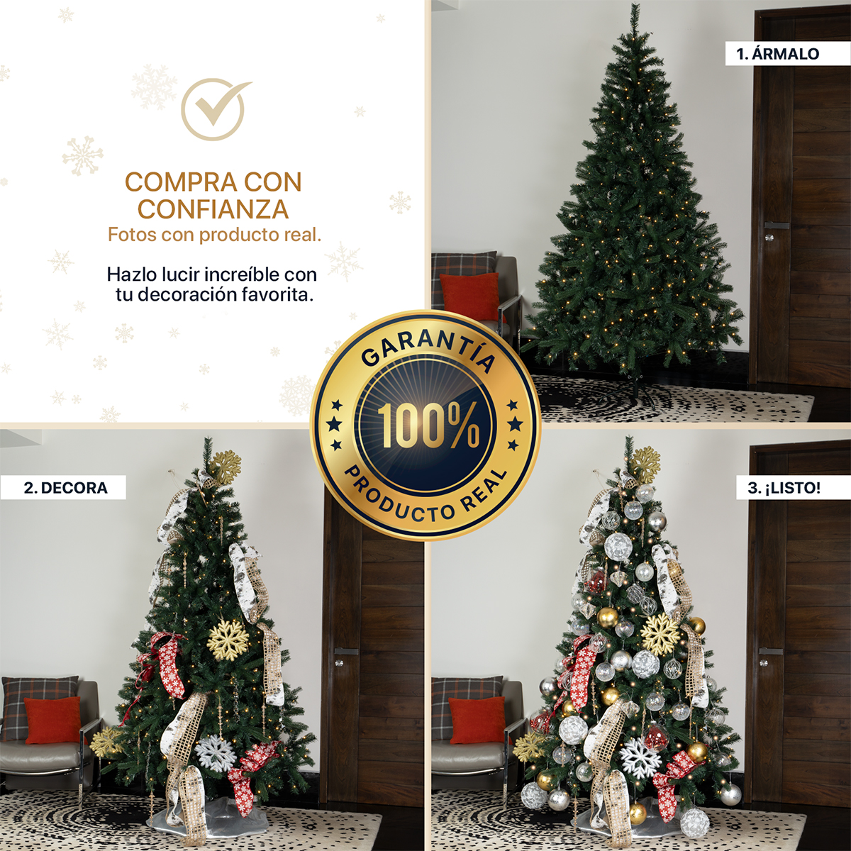 Árbol de Navidad con Luz Led Pino Navideño 2.5m 1600 Ramas Preiluminado - Verde Oscuro para ESQUIMAL