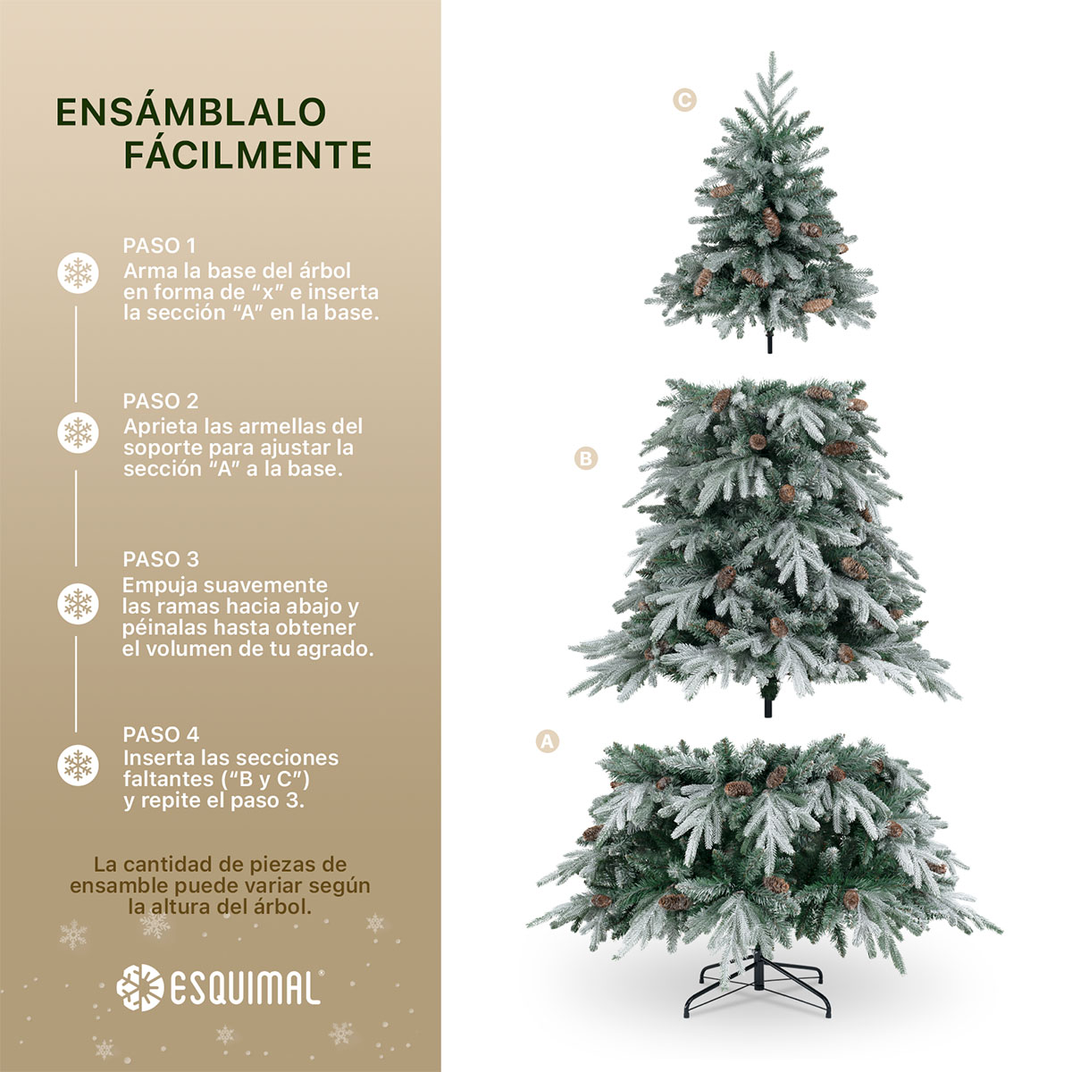Árbol de Navidad Nevado con Piñas 2.2m. Pino Navideño con Nieve Artificial Verde para Esquimal