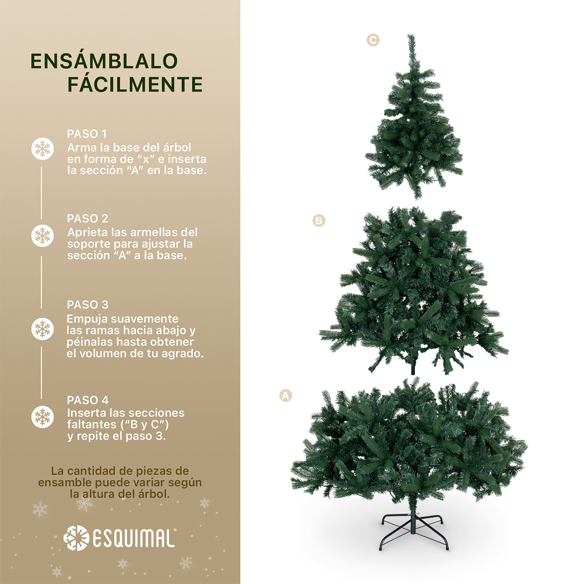 Árbol de Navidad con Luz Led Pino Navideño 2.5m 1600 Ramas Preiluminado - Verde Oscuro para ESQUIMAL