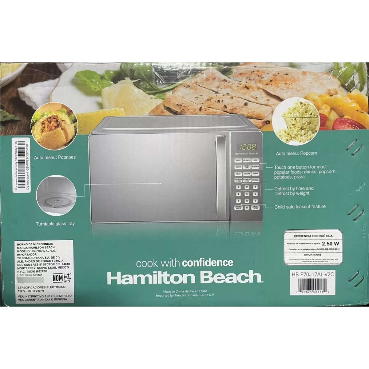 Horno Microondas Hamilton Beach HB-P70J17AL Potencia 1110W 19.8L - Plata/Ngo