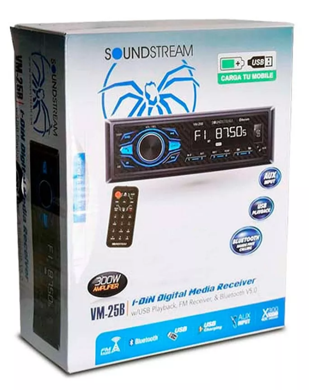 Autoestéreo 1 DIN SoundStream VM-25B Panel Desmontable/USB/Receptor FM/Bluetooth V5.0
