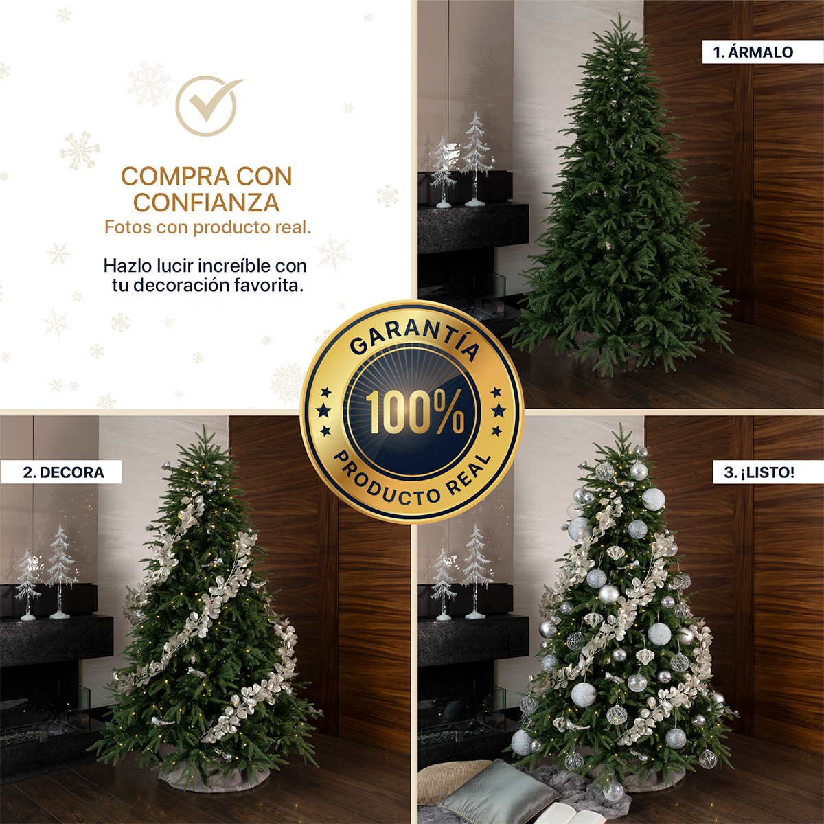 Árbol de Navidad con Luz LED 1.8m. Pino Navideño 1000 Ramas Preiluminado - Verde para ESQUIMAL