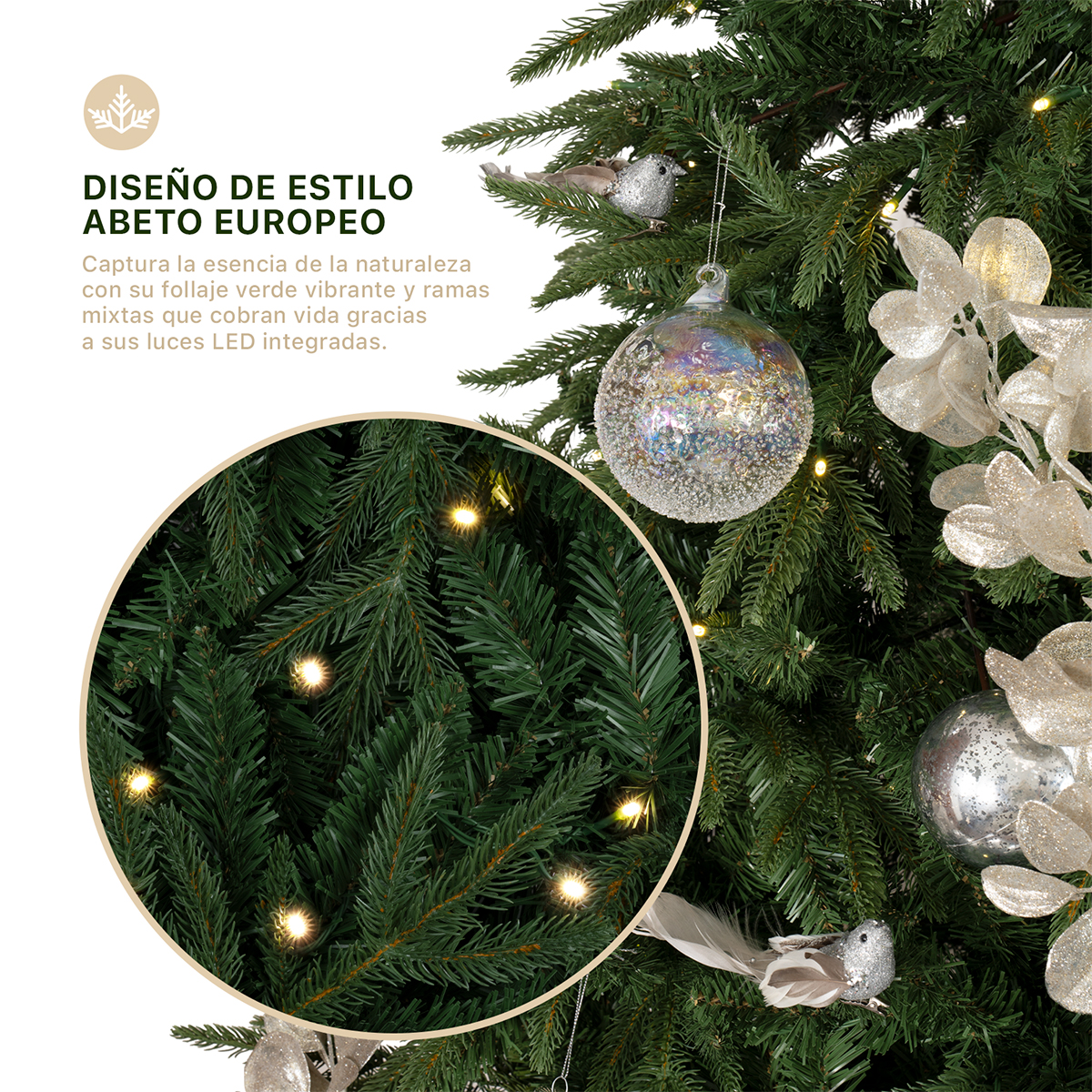 Árbol de Navidad con Luz LED 1.8m. Pino Navideño 1000 Ramas Preiluminado - Verde para ESQUIMAL