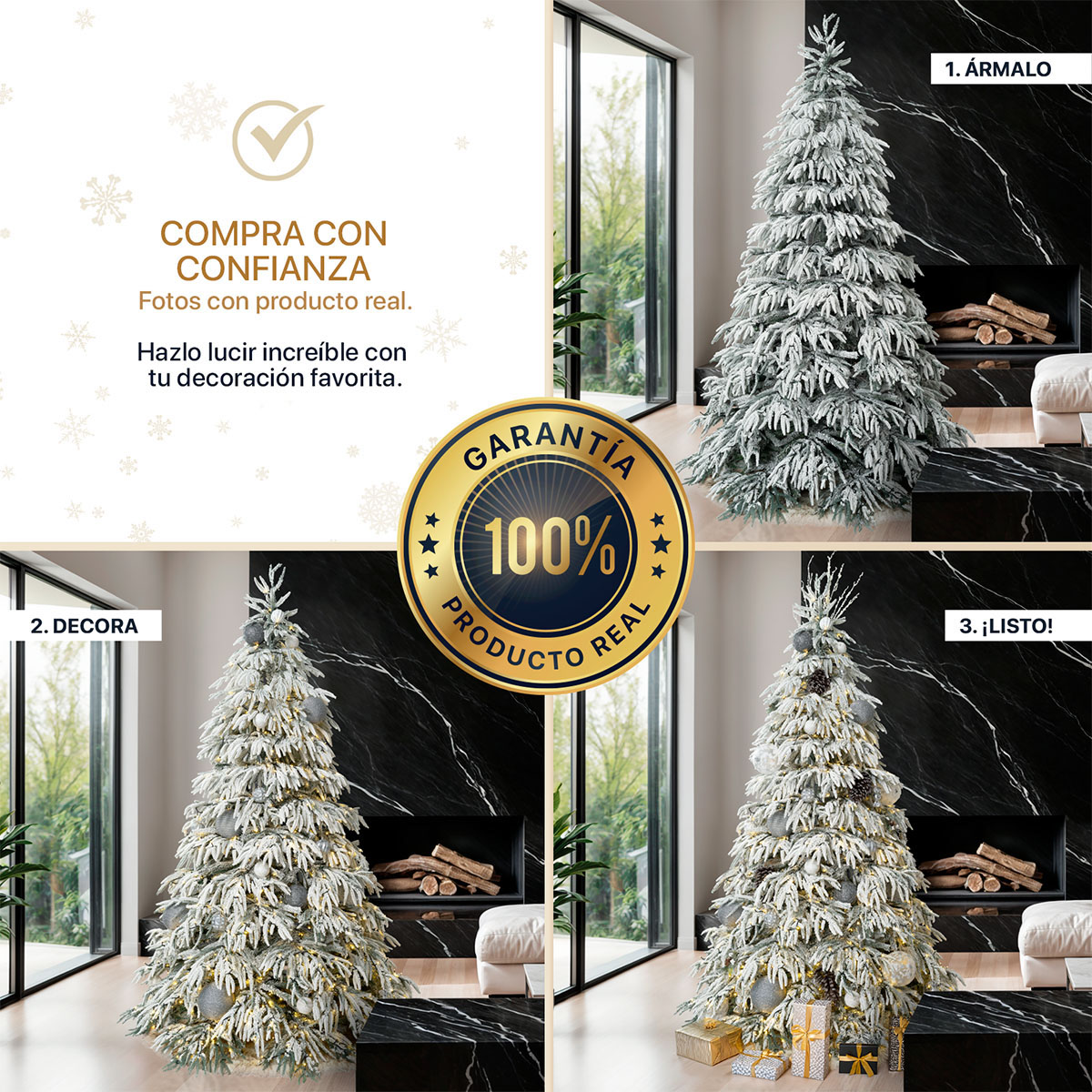  Árbol de Navidad Premium Nevado con Ramas Mixtas 2.50 m 1405 Ramas – Verde Para ESQUIMAL