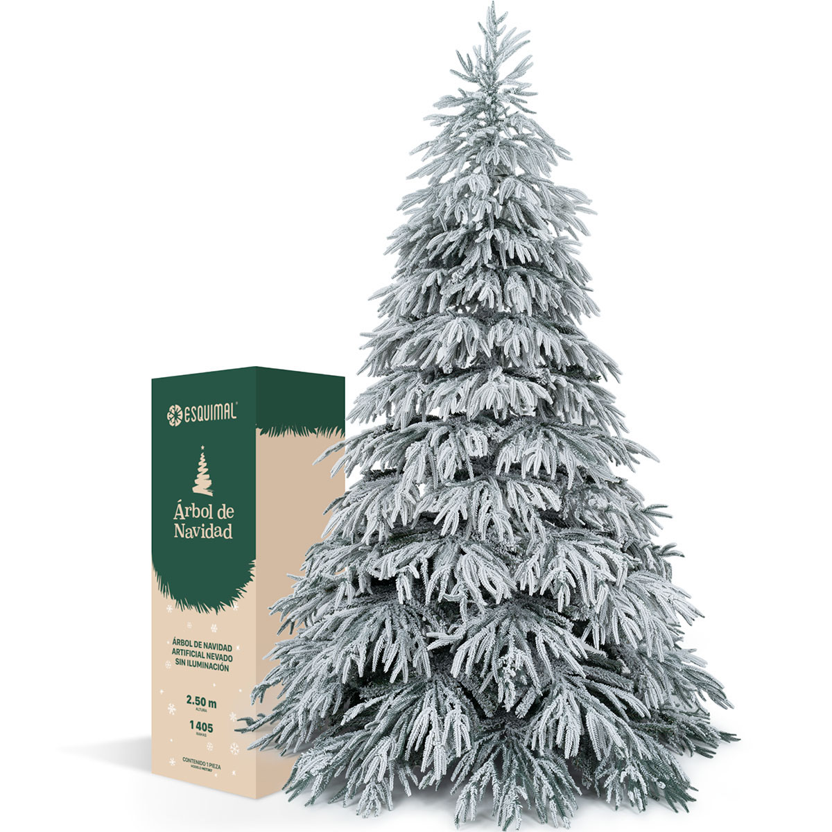  Árbol de Navidad Premium Nevado con Ramas Mixtas 2.50 m 1405 Ramas – Verde Para ESQUIMAL