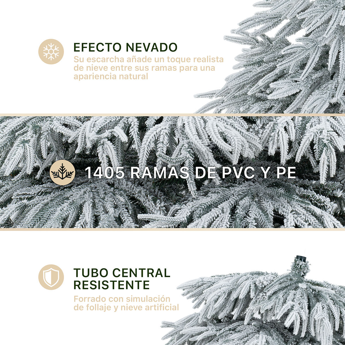 Árbol de Navidad Premium Nevado con Ramas Mixtas 2.50 m 1405 Ramas – Verde Para ESQUIMAL
