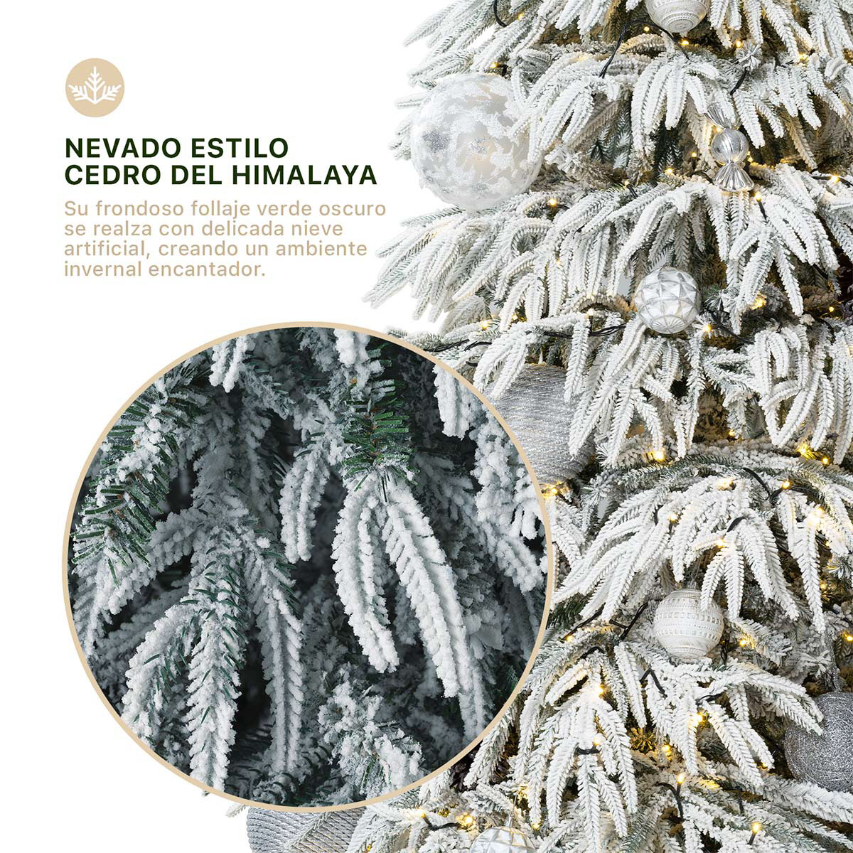  Árbol de Navidad Premium Nevado con Ramas Mixtas 2.50 m 1405 Ramas – Verde Para ESQUIMAL